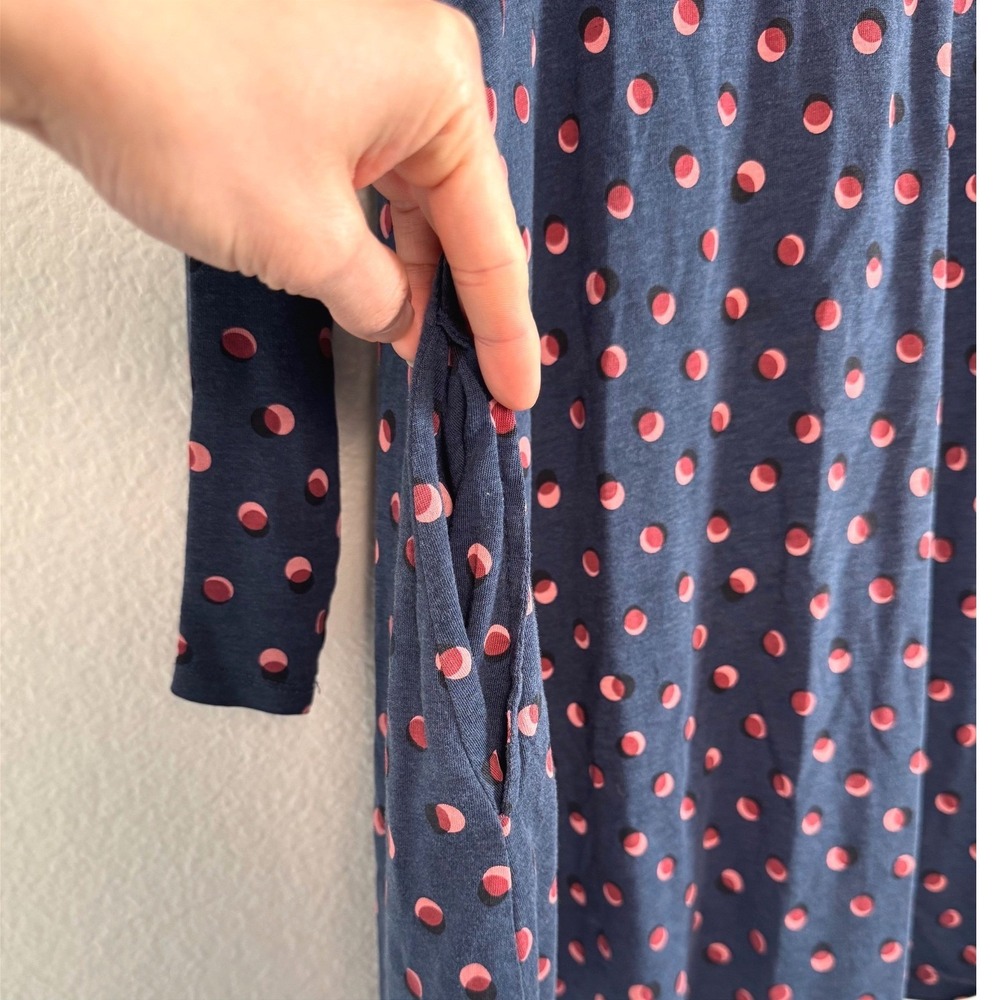 Boden Women Blue Pink Polka Dot Long Sleeve Jersey Swing Dress‎ Pockets US 12R - Picture 5 of 8